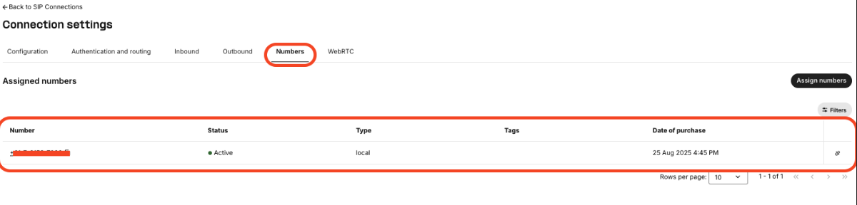 Assign a Telnyx number to RingQ